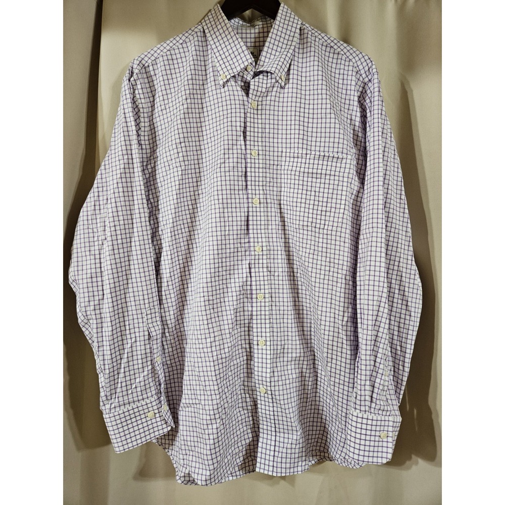 Peter‎ Millar Nanoluxe Easy Care Mens Large Purple White Tattersall Shirt